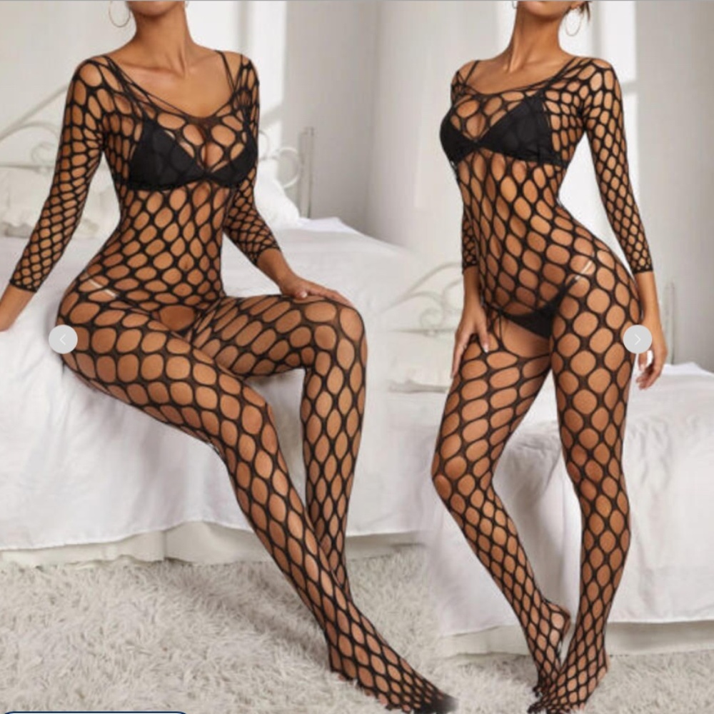 British Orchard Fashion Black Full Body Stocking Fishnet Mesh Lingerie Sleepwear